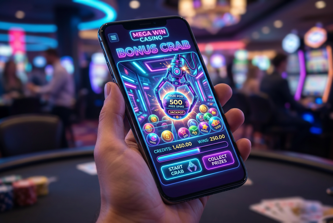 Modern online casino UI on smartphone with gamification elements